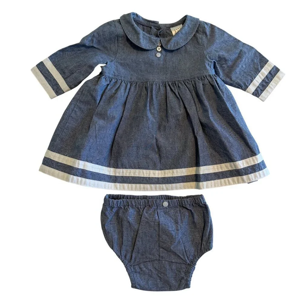 BABY GAP Blue Chambray Denim 2-Pc Outfit Dress Newborn 3-6 Mos